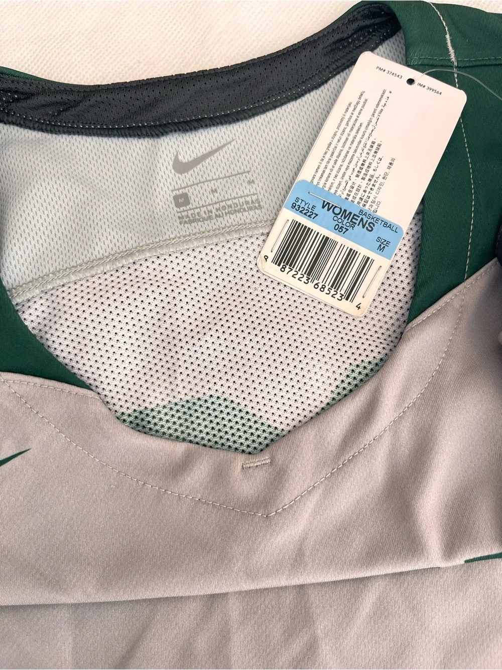Women’s Nike Gray and Dark Green Spartans Basketball Jersey & Shorts Set Size M